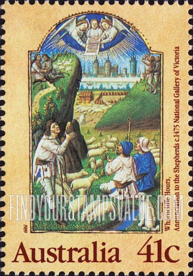 FindYourStampsValue: Christmas: Annunciation to the Shepherds, from the Wharncliffe Hours, c. 1475