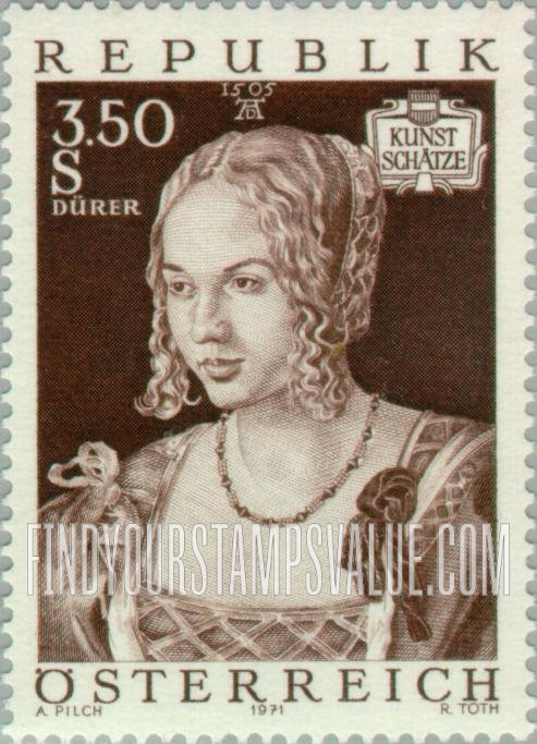 FindYourStampsValue: Paintings in Vienna Museum: Young Venetian Woman, by Albrecht Dürer