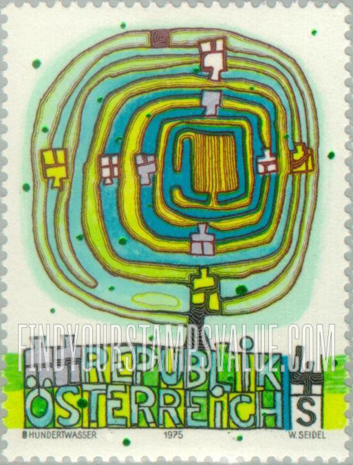 FindYourStampsValue: “The Spiral Tree”, by Hundertwasser