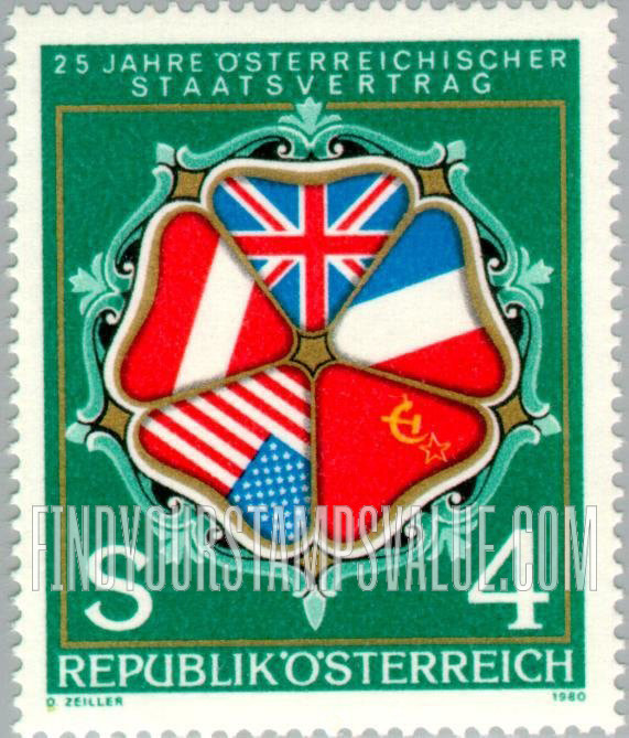 FindYourStampsValue: Flags of Austria and Four Powers