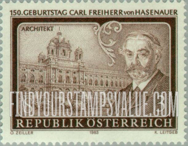 FindYourStampsValue: Baron Carl von Hasenauer(1833-1894), Architect, Natural History Museum, Vienna