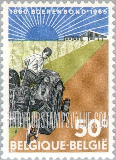 FindYourStampsValue: Belgian Farmers’ Association (Boerenbond), 75th Anniversary: Farmer with tractor