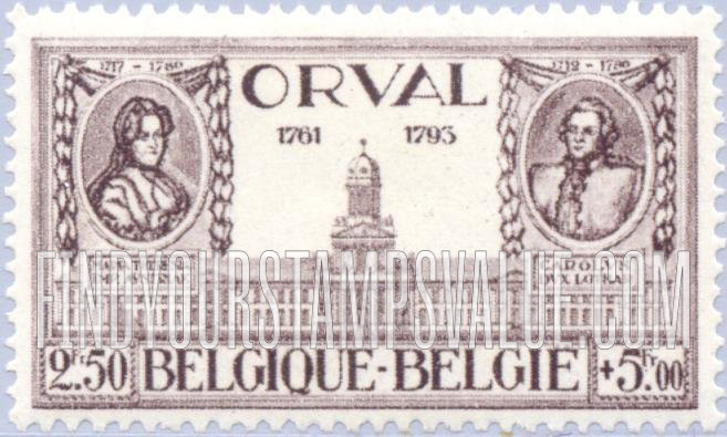 FindYourStampsValue: Semi-Postal: Abbey in XVIII Century, Maria Theresa and Charles V