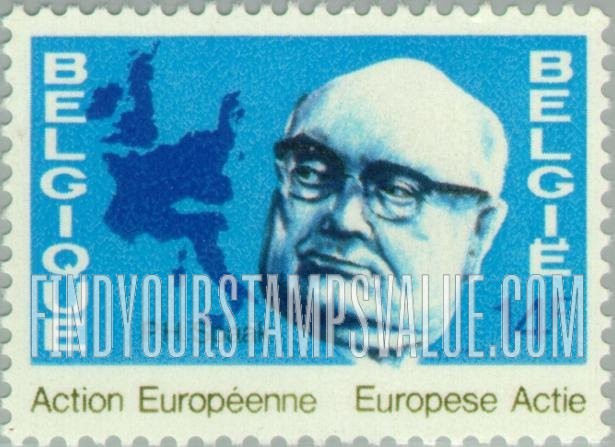 FindYourStampsValue: Paul-Henri Spaak and map of 19 European member countries