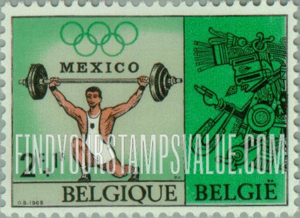 FindYourStampsValue: Semi-Postal: Weight lifter and Mayan motif