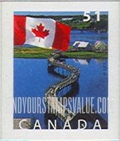 FindYourStampsValue: Flag and Bridge, Bouctouche, New Brunswick