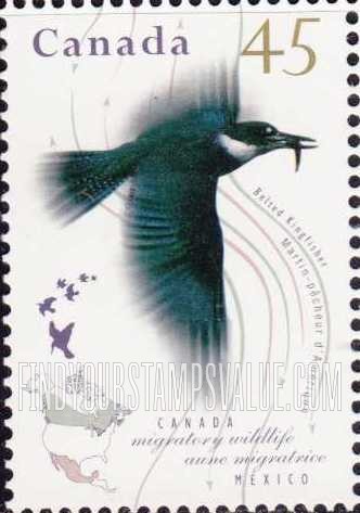 FindYourStampsValue: Migratory Wildlife: Belted kingfisher