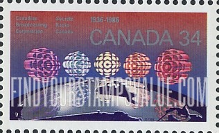 FindYourStampsValue: Canadian Broadcasting Corporation, 50th Anniversary: Emblem, Map