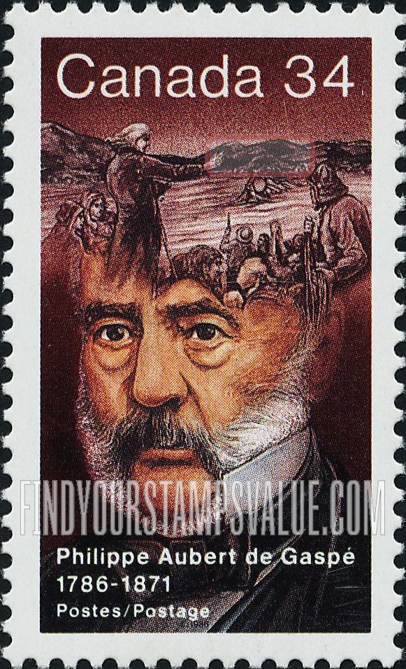 FindYourStampsValue: Philippe Aubert de Gaspe (1786-1871), Novelist