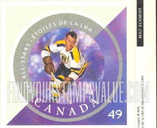 FindYourStampsValue: National Hockey League Stars: Milt Schmidt (purple background)