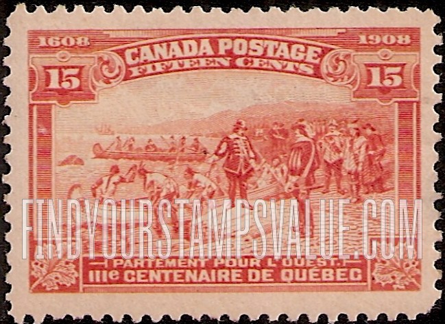 FindYourStampsValue: Quebec Tercentenary Issue: Champlain’s Departure for the West
