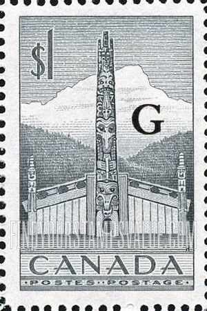 FindYourStampsValue: Official Stamps - Pacific Coast Indian House and Totem Pole overprinted in black