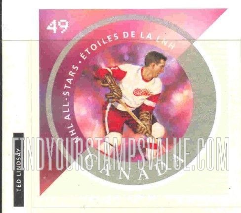 FindYourStampsValue: National Hockey League Stars: Ted Lindsay (red background)