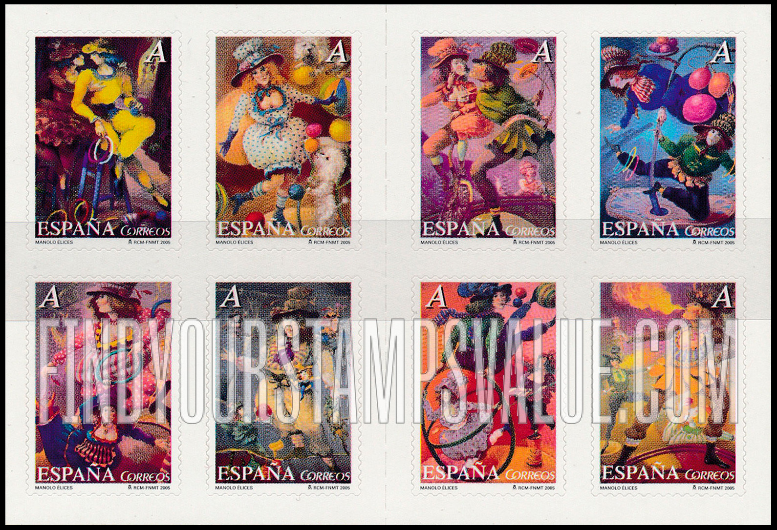 FindYourStampsValue: Paintings of Circus Performers by Manolo Elices