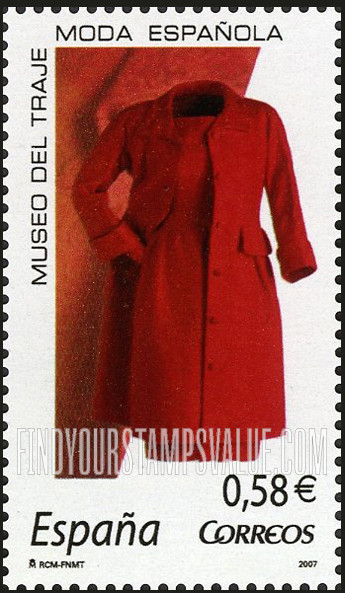 FindYourStampsValue: Women’s Clothing by Balenciaga In Costume Museum, Madrid: Red morning coat and dress, 1960s