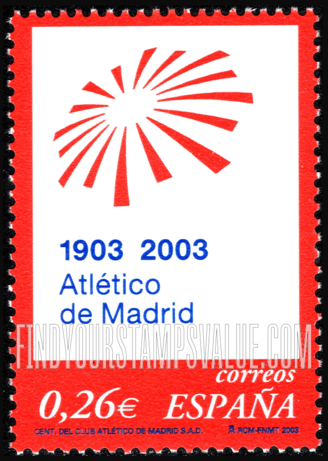 FindYourStampsValue: Atlético de Madrid Soccer Team, Centenary
