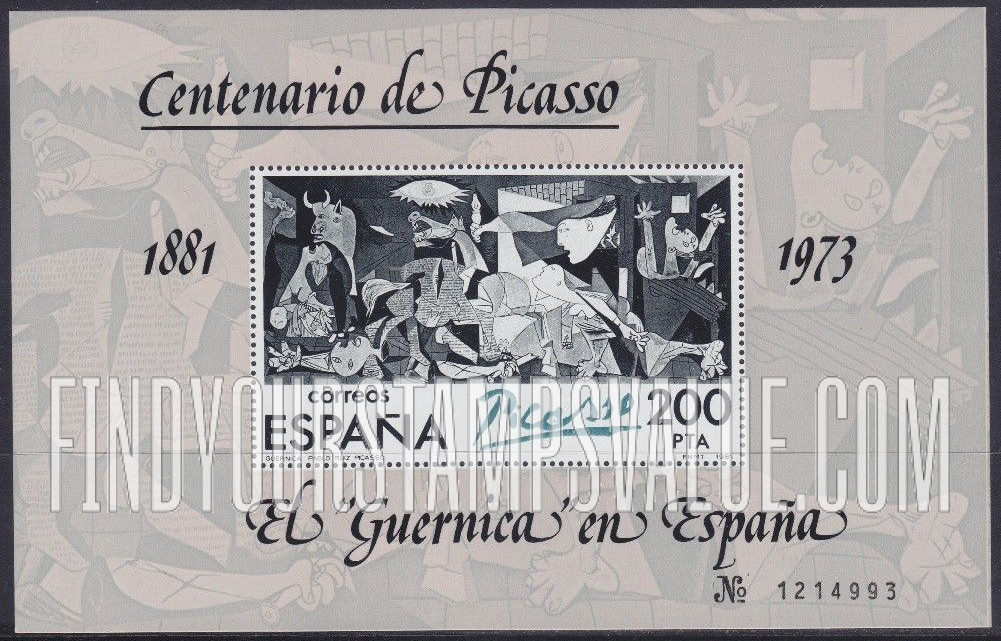 FindYourStampsValue: Souvenir Sheet: Guernica, by Pablo Picasso (1881-1973)