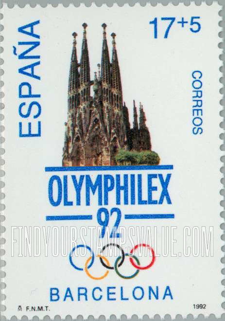FindYourStampsValue: Semi-Postal: 1992 Summer Olympics, Barcelona, Sagrada Family Church, Barcelona