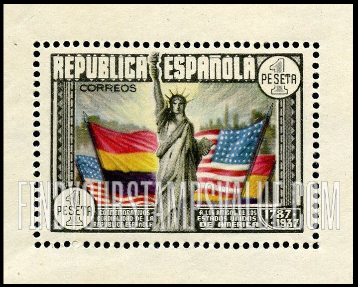 FindYourStampsValue: Statue of Liberty, Spanish and US Flags