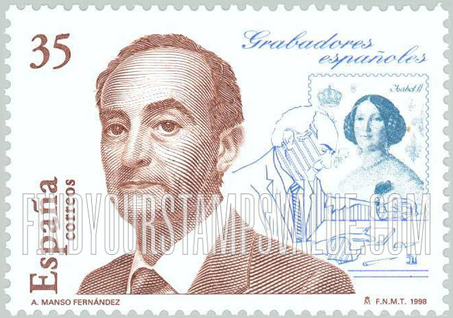 FindYourStampsValue: Spanish Stamp Engravers: Antonio Manso (1934-93), Spain #2129 Isabella II