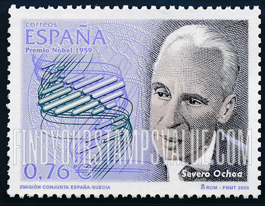 FindYourStampsValue: Nobel Prize Winners For Physiology or Medicine From Spain: Severo Ochoa, 1959
