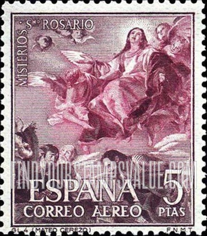 FindYourStampsValue: Air Post: Rosary Type of Regular Issue, Mysteries of the Rosary, The Assumption, Mateo Cerezo