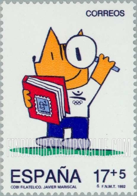FindYourStampsValue: Semi-Postal: 1992 Summer Olympics, Barcelona, Olympic mascot as stamp collector
