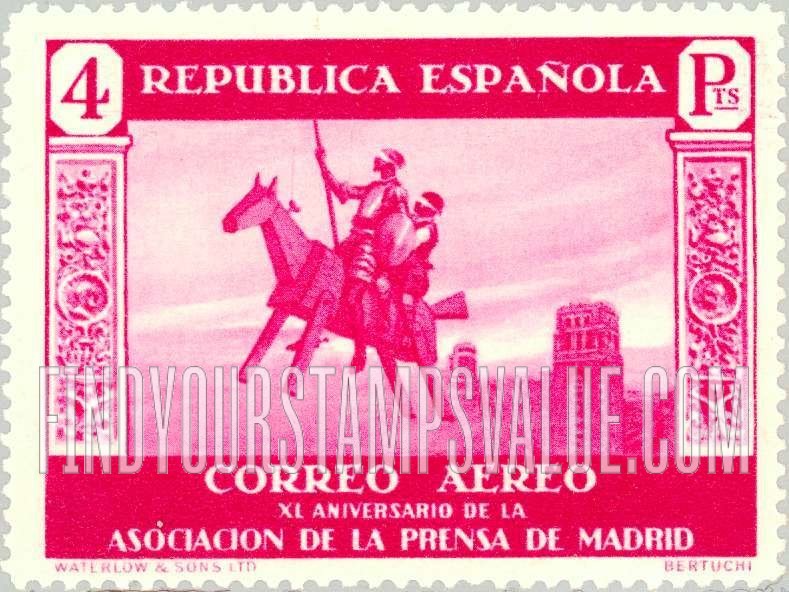FindYourStampsValue: Air Post: Don Quixote and Sancho Panza Flying on the Wooden Horse