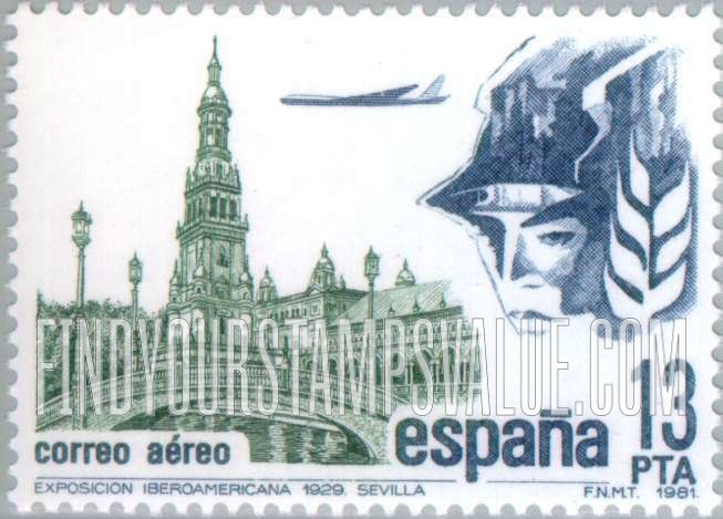 FindYourStampsValue: Air Post: Plaza de Espana, Seville