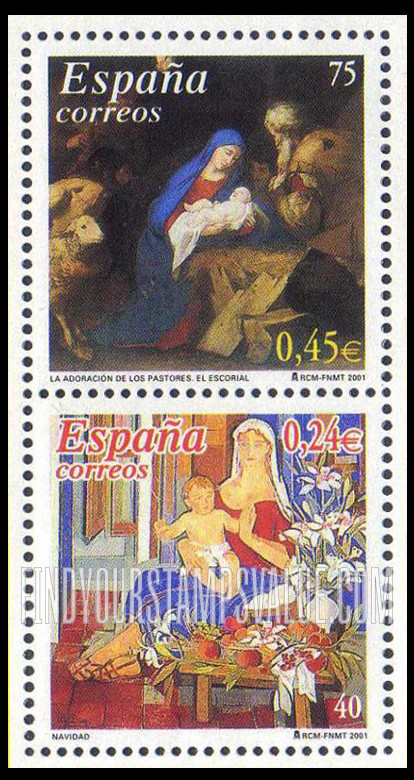 FindYourStampsValue: Christmas: Virgin With Child, by Alfredo Roldan; Adoration of the Shepherds, by José Ribera