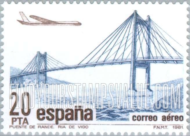 FindYourStampsValue: Air Post: Rande River Bridge, Pontevedra