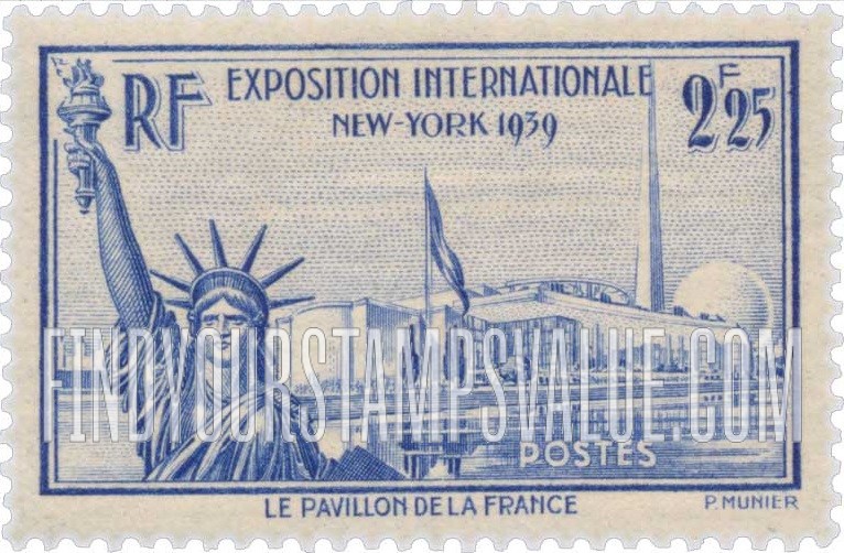 FindYourStampsValue: Statue of Liberty, French Pavilion, Trylon and Perisphere