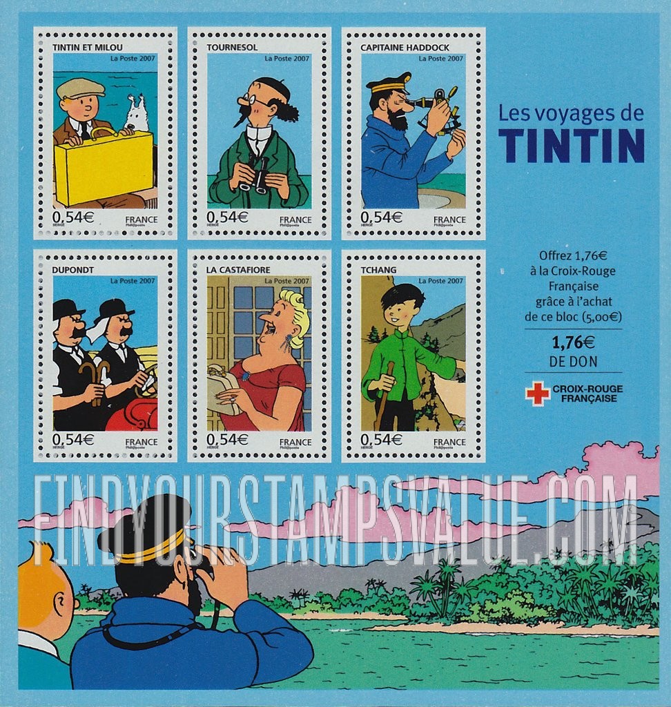 FindYourStampsValue: Characters from Tintin comic strips and books, by Hergé