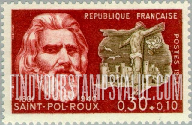 FindYourStampsValue: SEMI-POSTAL - Saint-Pol-Roux (pen name of Paul-Pierre Roux, 1861-1940), Christ on the Cross and ruins of Camaret-sur-Mer