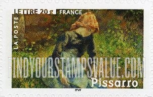 FindYourStampsValue: Impressionist Paintings: The Shepherdess (Young Peasant Girl with a Stick), by Camille Pissarro