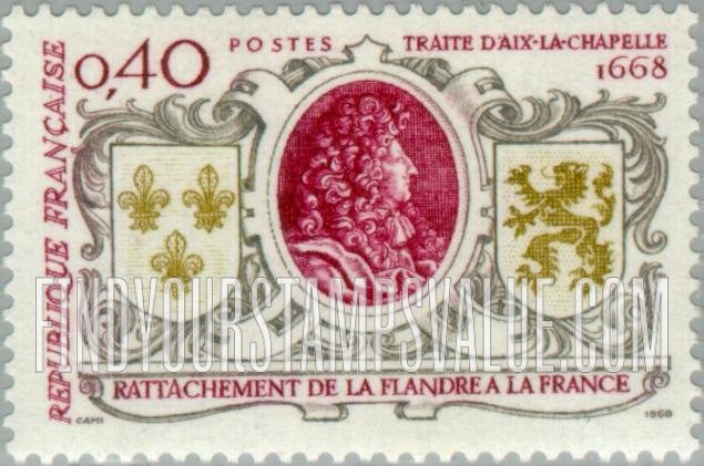 FindYourStampsValue: Louis XIV, Arms of France and Flanders