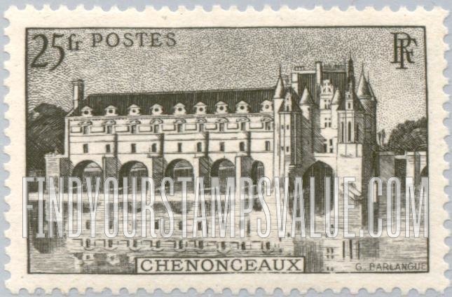 FindYourStampsValue: Chateau de Chenonceaux: Chateau Type Inscribed “RF”