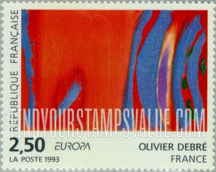 FindYourStampsValue: Contemporary Art: Painting, Rouge Rythme Bleu, by Olivier Debre