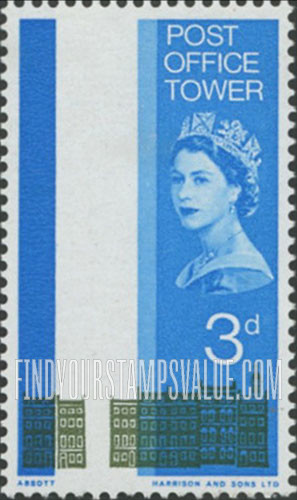 FindYourStampsValue: Great Britain (United Kingdom): Post Office Tower and Georgian Buildings - Tower Omitted Error
