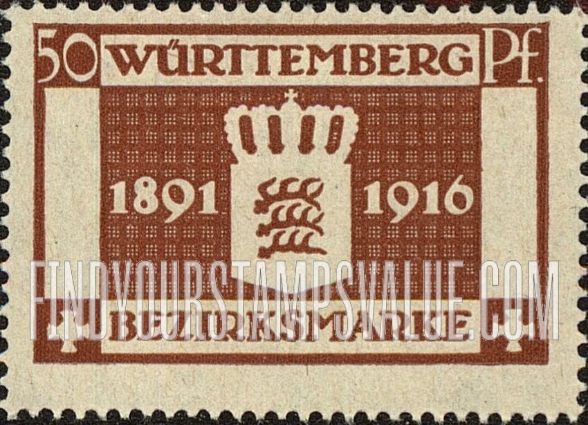 FindYourStampsValue: WURTTEMBERG OFFICIAL - 25 Year Jubilee