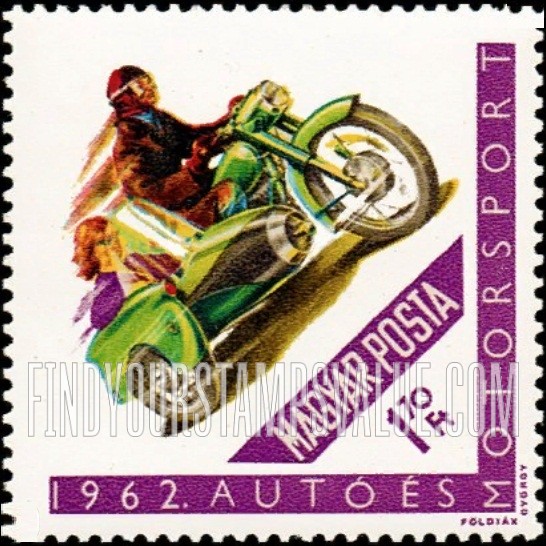 FindYourStampsValue: Motorcyclist with sidecar