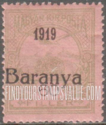 FindYourStampsValue: FIRST BARANYA ISSUE - “Turul” and Crown of Saint Stephen: Hungarian Stamps of 1913-18 Overprinted in Black