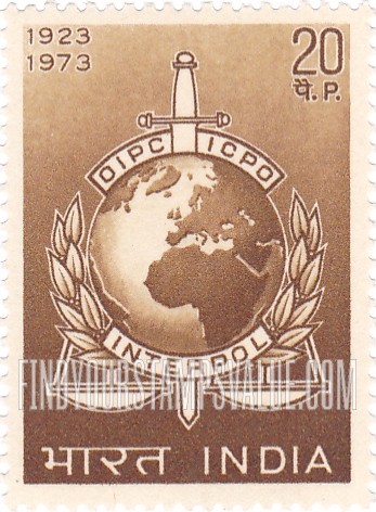 FindYourStampsValue: Republic of India: INTERPOL emblem - भारत गणराज्य: इण्टरपोल का चिह्न