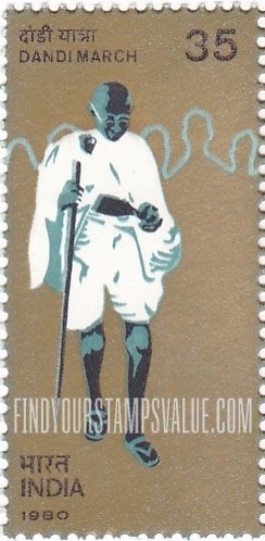 FindYourStampsValue: Republic of India: Gandhi on Dandi March - भारत गणराज्य: दांडी यात्रा करते हुए गांधी