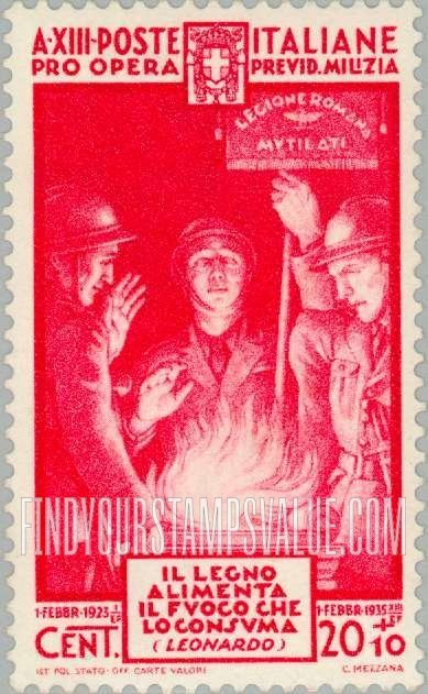 FindYourStampsValue: SEMI-POSTAL - Militiamen at Ceremonial Fire with Quotation from Leonardo da Vinci