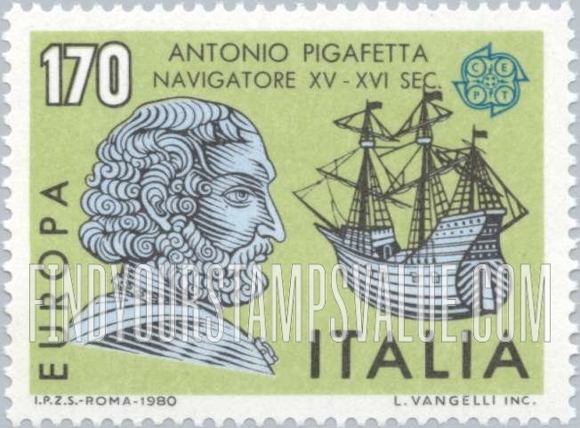 FindYourStampsValue: Europa: Antonio Pigafetta, Caravel