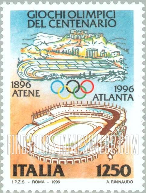 FindYourStampsValue: Modern Olympic Games, Centennial: 1896 stadium, Athens, 1996 stadium, Atlanta vertical