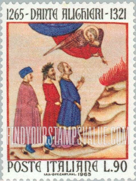 FindYourStampsValue: Dante in Purgatory led by Angel of Chastity