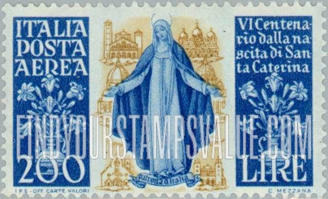 FindYourStampsValue: AIR POST - St. Catherine with outstretched arms