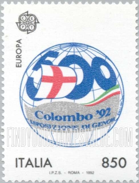 FindYourStampsValue: Discovery of America, 500th Anniversary: Globe, Genoa ’92 Exhibition emblem